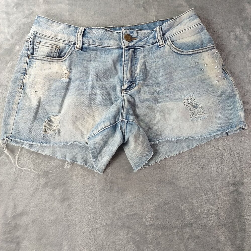 Est 1946 Womens Distressed Raw Hem‎ Denim Jean Shorts Size 6 Light Wash Casual